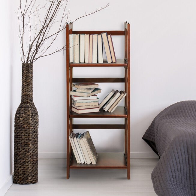 3-Shelf Folding Bookcase 14 inches Wide-Walnut, , alternate image number null