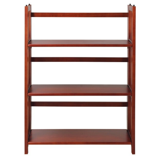3-Shelf Folding Stackable Bookcase 27.5 inches Wide-Mahogany, WHITE, hi-res image number 0