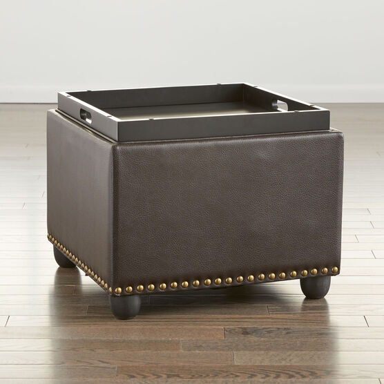 Studded Storage Ottoman With Tray, DARK BROWN, hi-res image number null