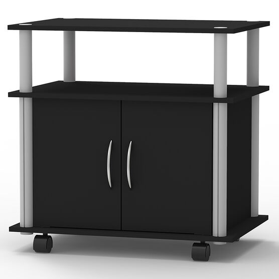 Home Basics Rolling Wood TV Stand with Cabinet Black, WOOD BLACK, hi-res image number null
