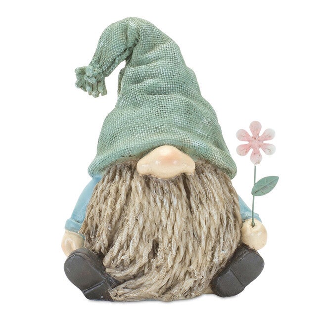 Stone Garden Gnome Figurine With Flower Stem Accent (Set Of 4), , alternate image number 2