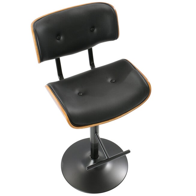 Lombardi Mid-Century Modern Adjustable Barstool In Walnut With Faux Leather Upholstery, , alternate image number null