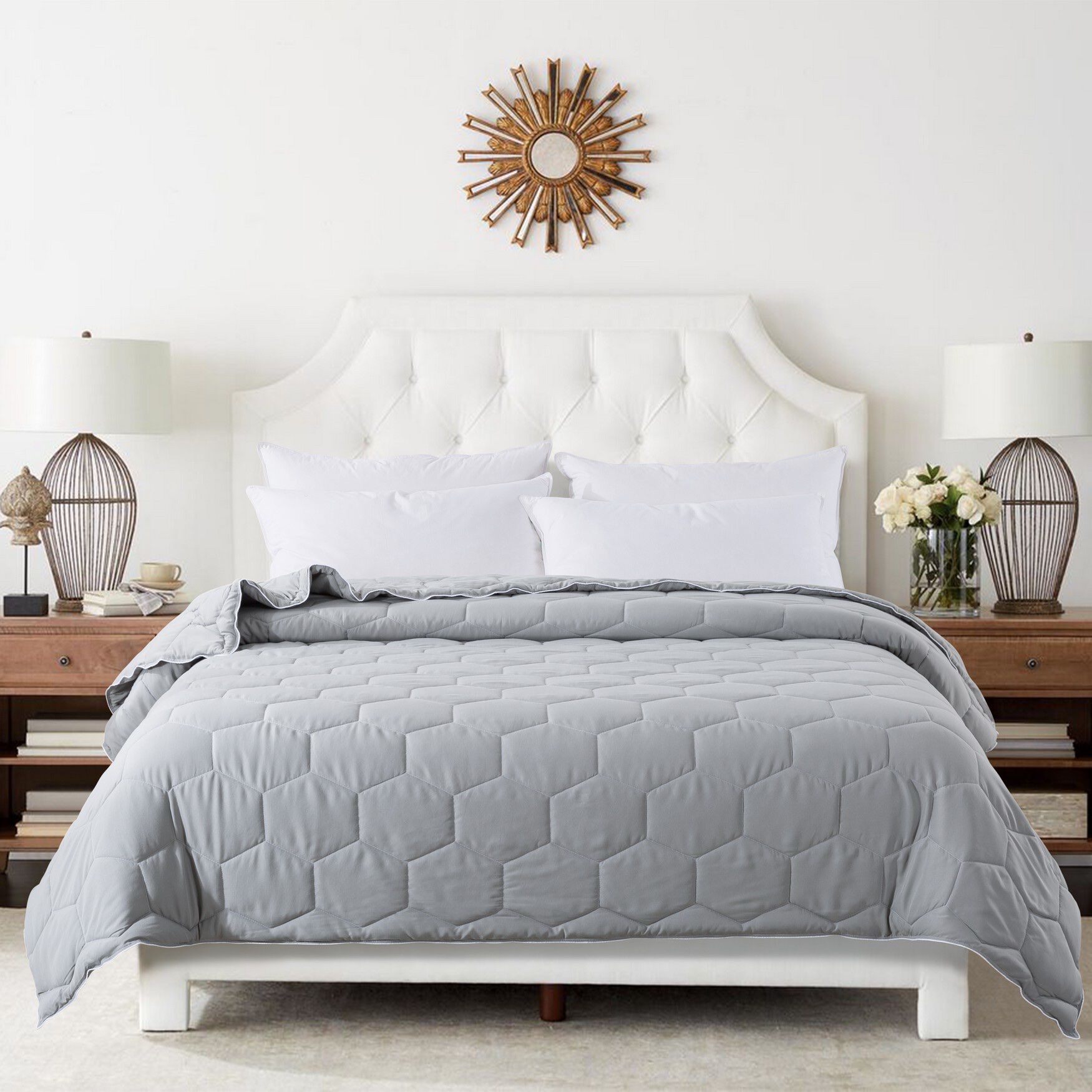 Honeycomb Down Alternative Blanket, Gray/ White, GRAY, hi-res image number 0