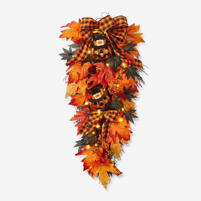 24 inches Pre-Lit Jack-O-Lantern Vertical Swag, NO COLOR, hi-res image number null