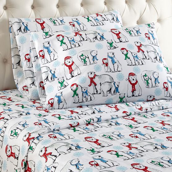 Micro Flannel® Polar Bear Snowflake Print Sheet Set, FLANNEL, hi-res image number null