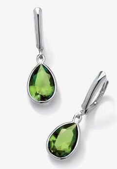 Sterling Silver Drop Earrings Pear Cut Simulated Birthstones