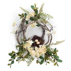 Woven Grapevine Wreath With Hydrangea And Bird Nest Accents (Set Of 4)