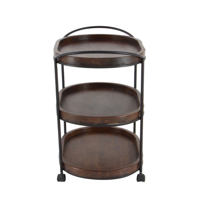 Brown Pine and Metal Traditional Bar Cart, 30x25x16, , alternate image number 2