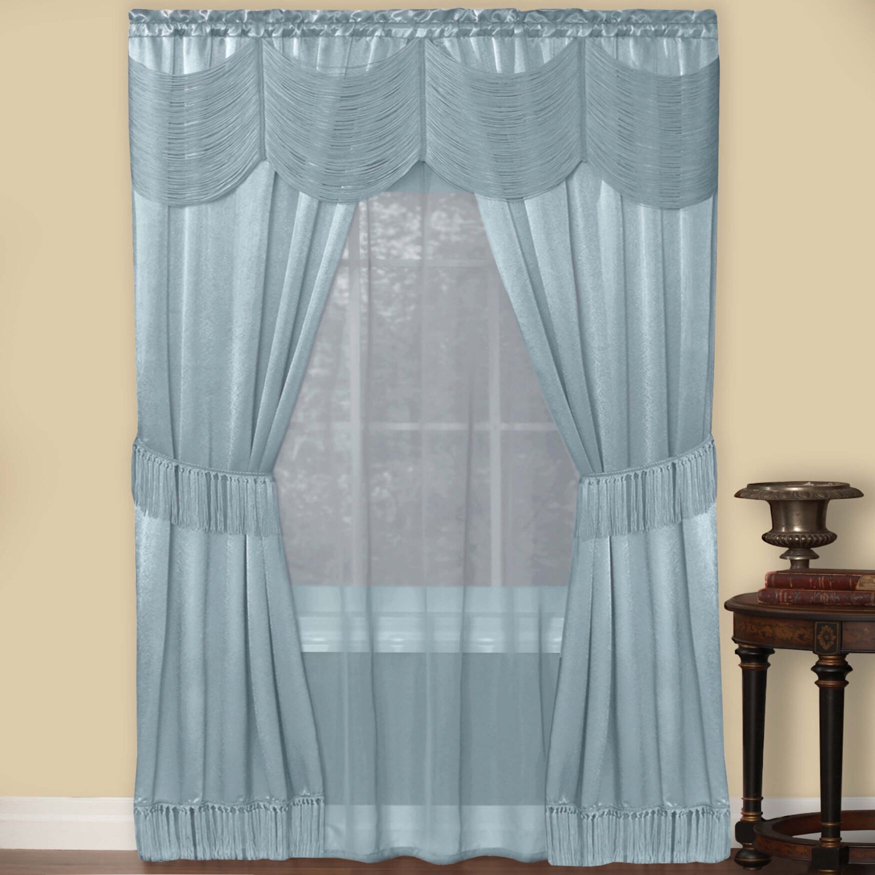 Halley 6 Piece Window Curtain Set, ICE BLUE, hi-res image number 0