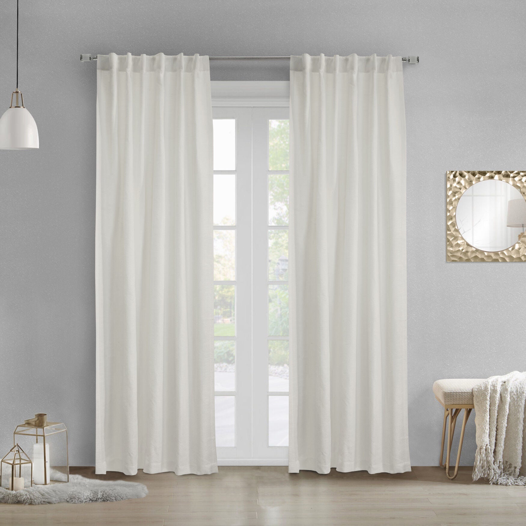 Danbury Light Filtering Dual Header Curtain Panel, OFF WHITE, hi-res image number 0