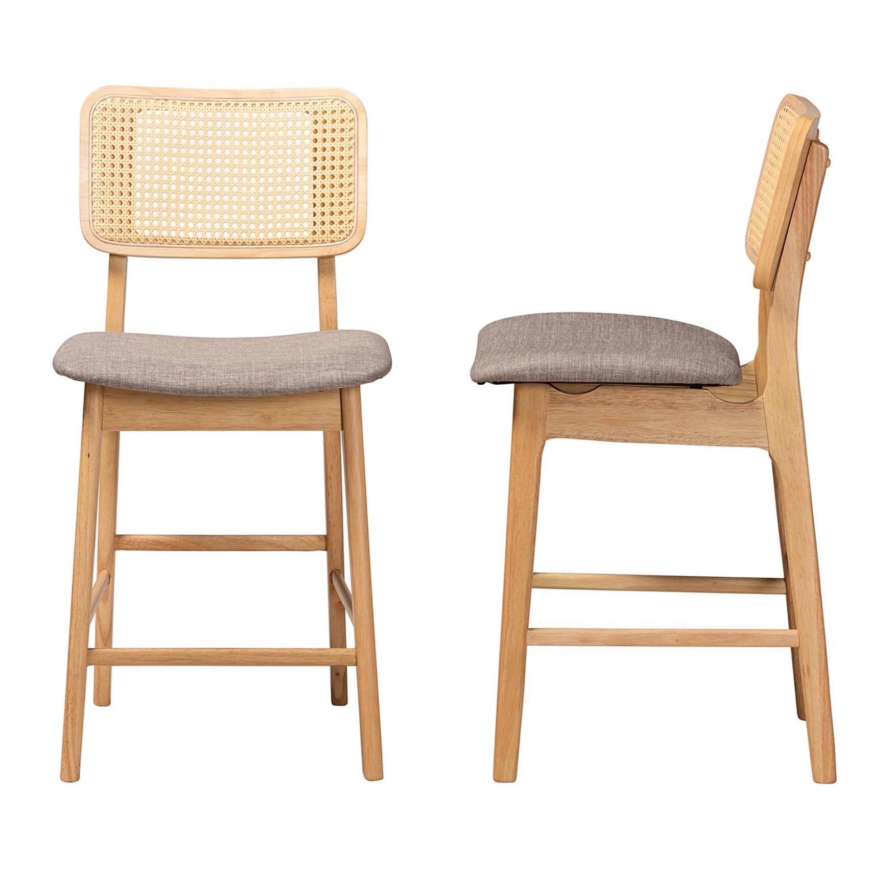 Dannon Mid-Century Modern Grey Fabric And Walnut Brown Finished Wood 2-Piece Counter Stool Set, , alternate image number 9