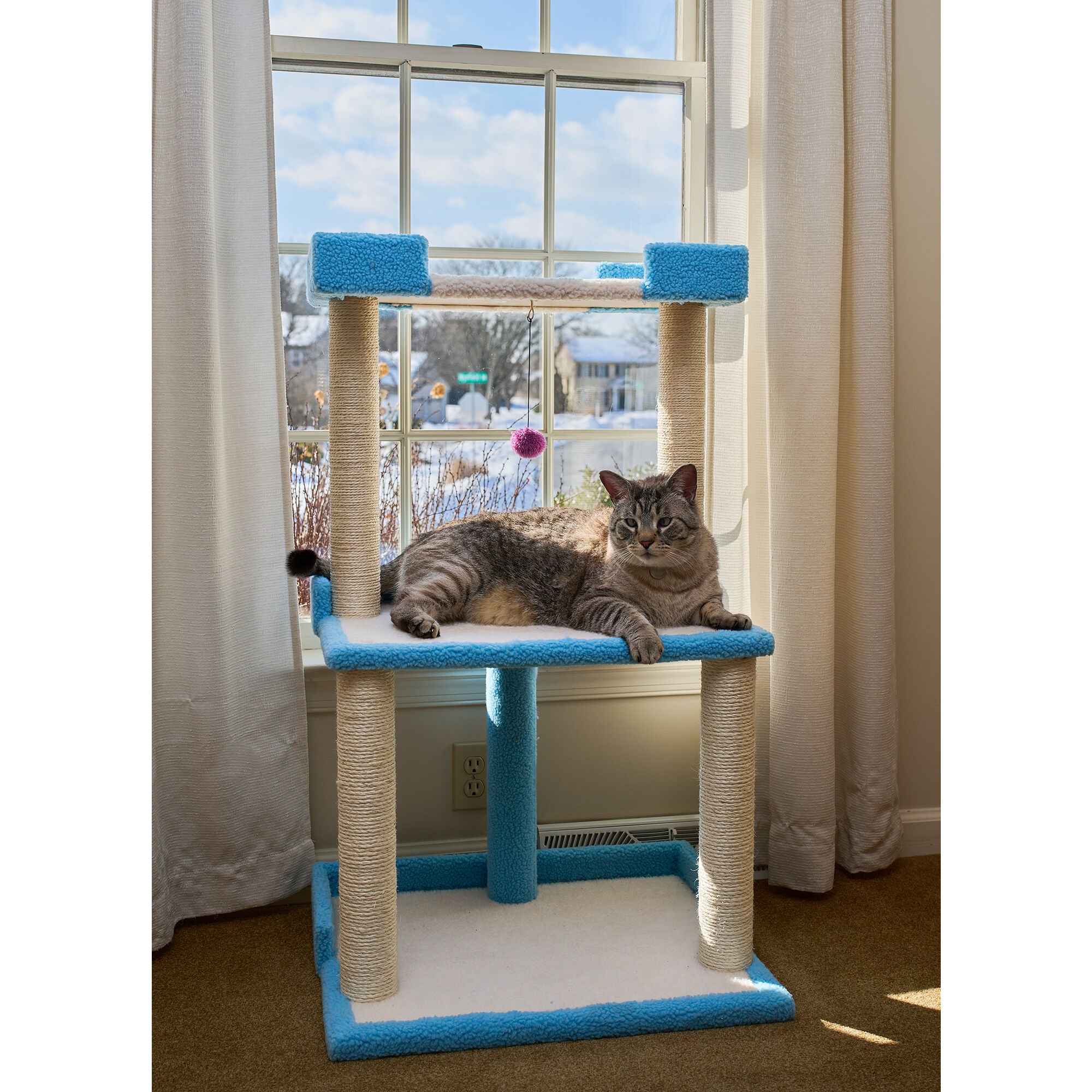 Armarkat Cat Tree for Large Cats: 41 inches Real Wood Tower with Scratching Posts And Perches, SKY BLUE, hi-res image number 0