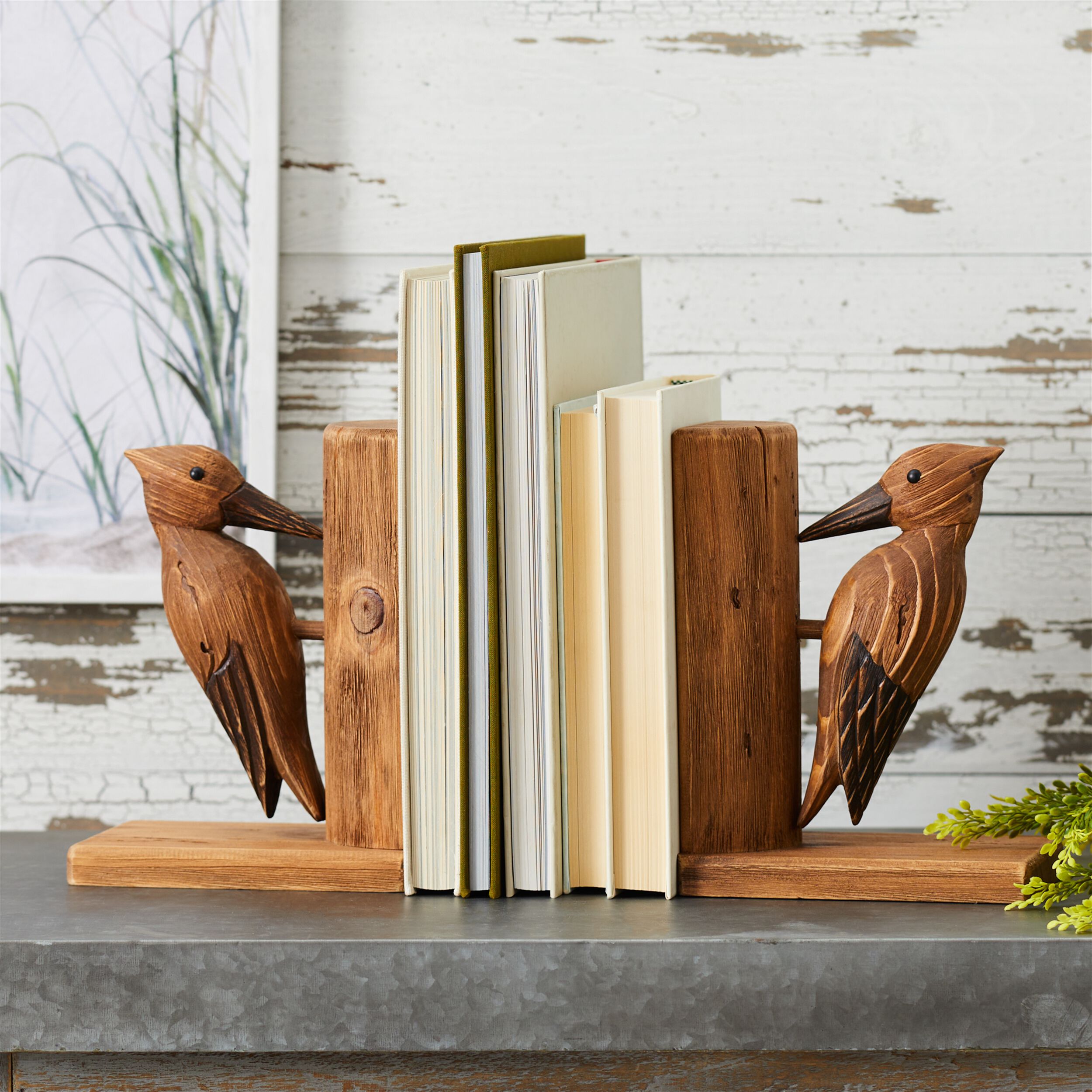 Pine Wood Woodpecker Bird Bookend Set of 2, BROWN, alternate image number 3