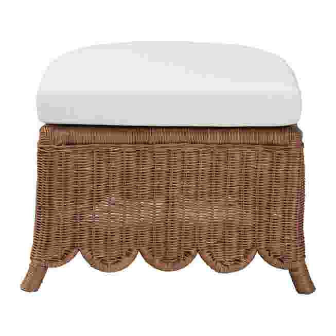 Natural rattan footstool with white cushion