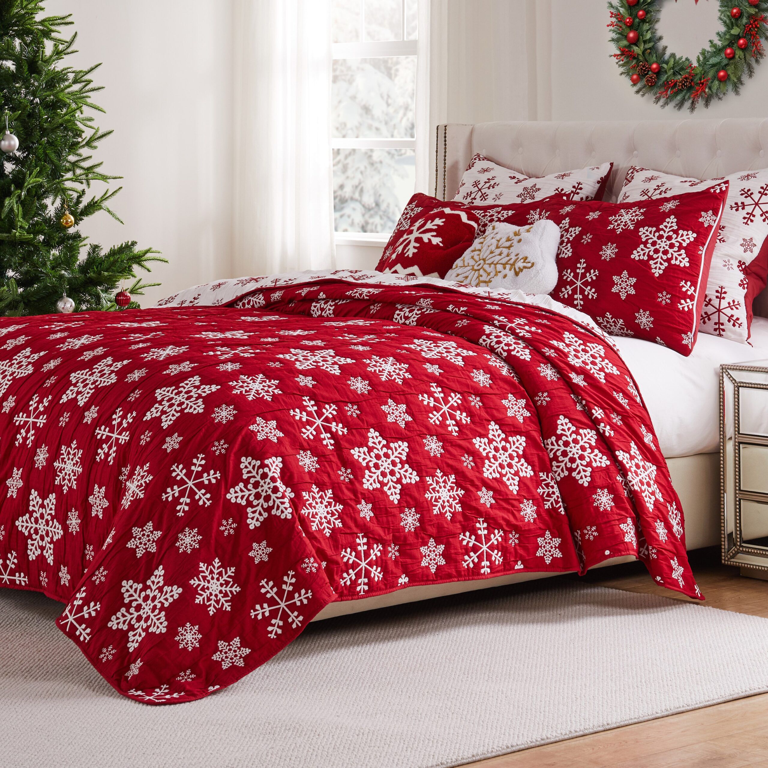 Novelty Holiday Matelass&eacute; Coverlet Set, SNOWFLAKES, hi-res image number 0