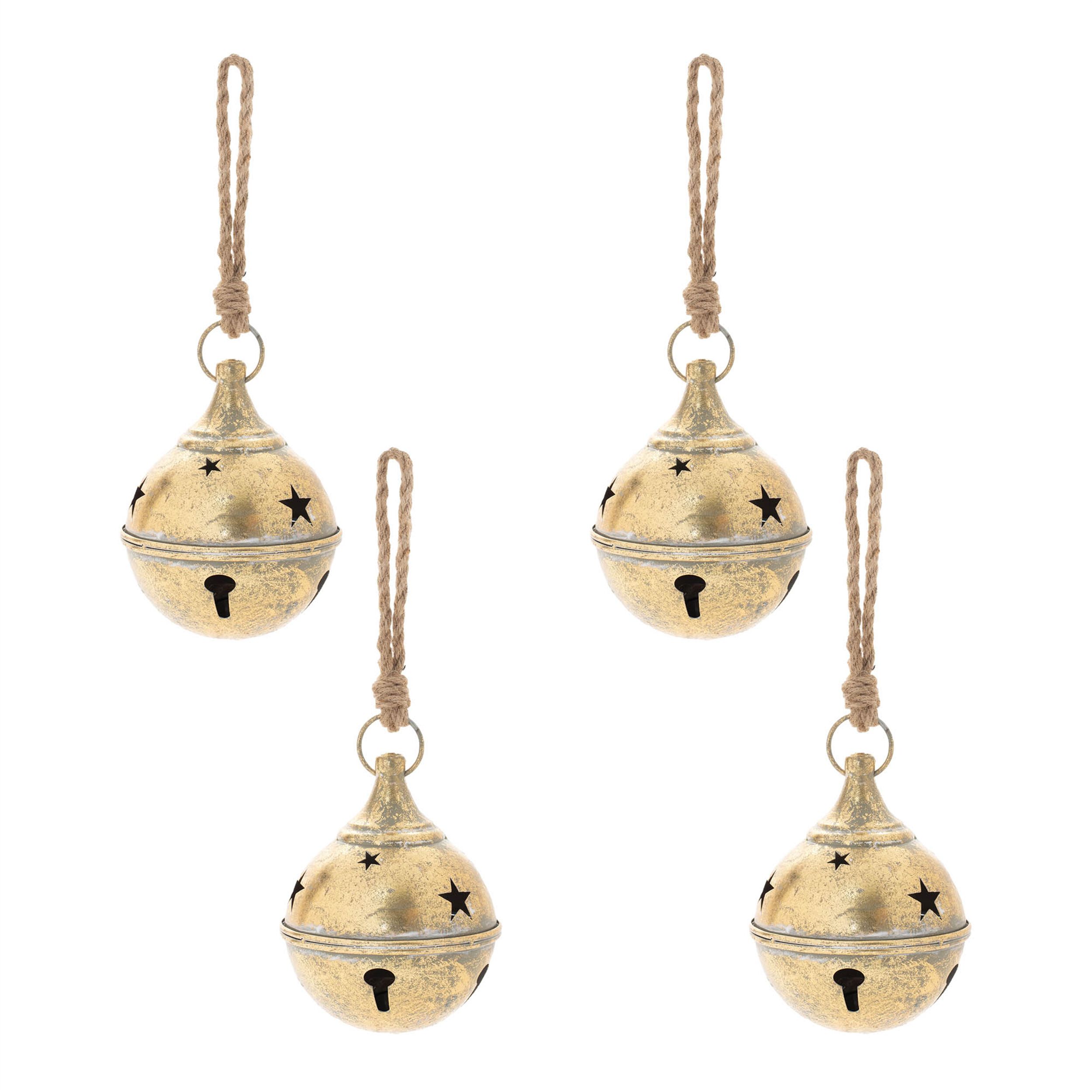 Distressed Metal Bell Ornament (Set of 4), GOLD BROWN, alternate image number 3