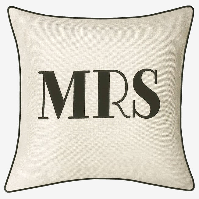Embroidered Applique "Mrs" Decorative Pillow, OYSTER BLACK, hi-res image number 0