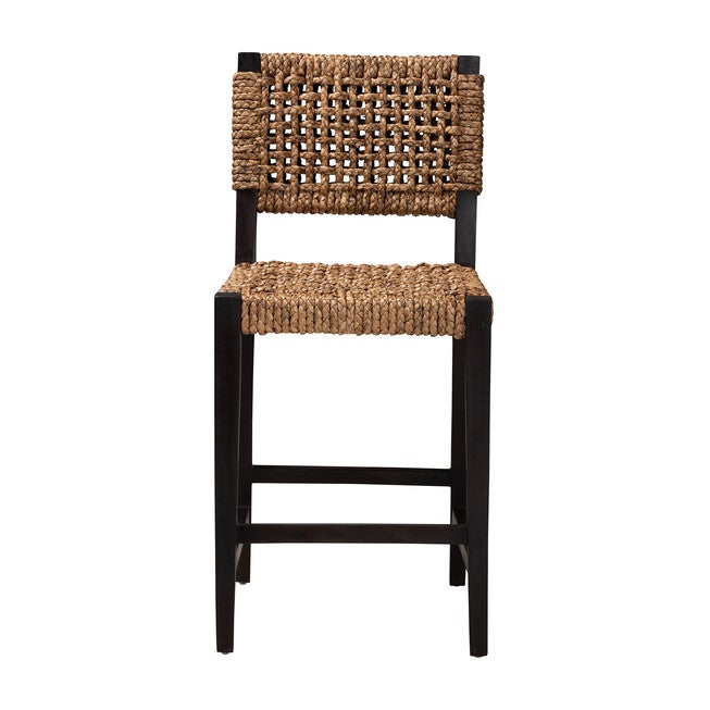 Alise Modern Bohemian Dark Brown Mahogany Wood and Seagrass Counter Stool, BROWN, alternate image number 3