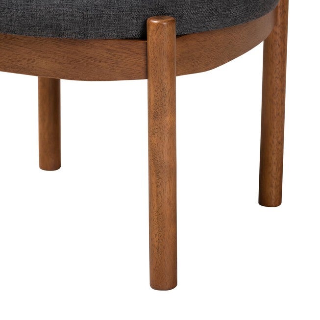 Iliana Japandi Dark Grey Fabric And Walnut Brown Finished Wood Ottoman Footstool, , alternate image number 8