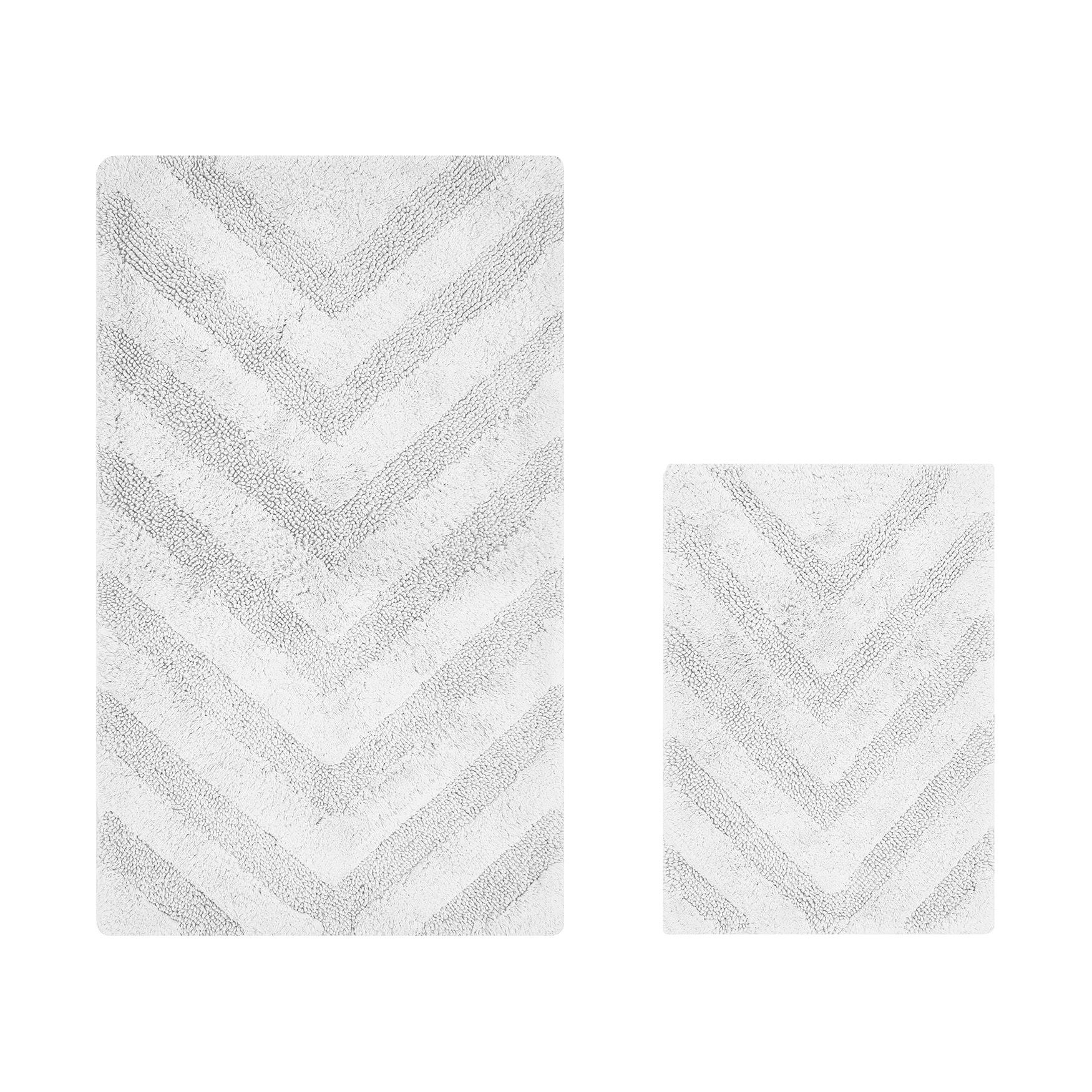Hugo Collection 100% Cotton 2 Piece (17 inches X 24 inches | 24 inches X 40 inches) Bath Rug Set, WHITE, hi-res image number 0