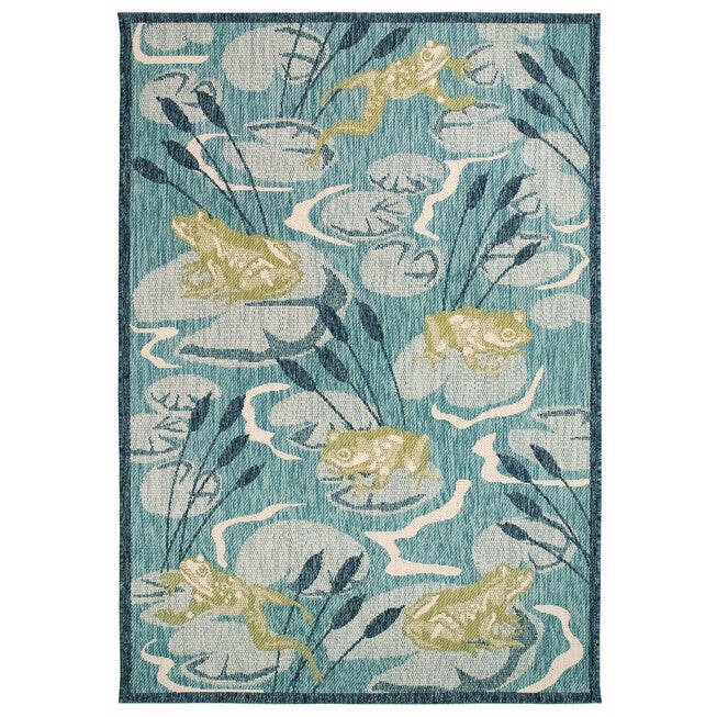 Liora Manne Portofino Frog Pond Indoor/Outdoor Rug, AQUA, hi-res image number 0
