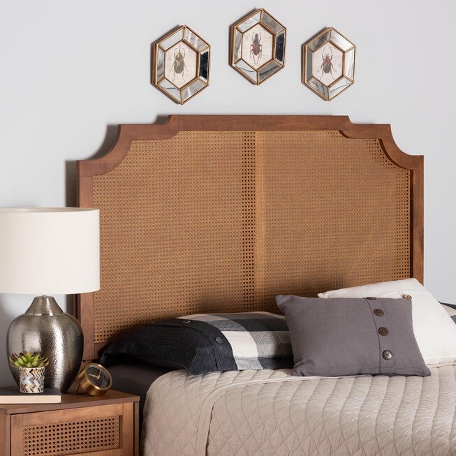 Fortuna Classic And Traditional Grey Fabric And Walnut Brown Finished Wood King Size Headboard, , alternate image number null