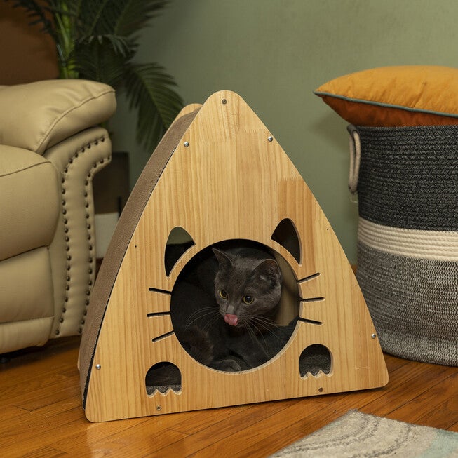 Armarkat Real Wood Medium Triangular Natural Solid Wood Cat Condo S2106 Cat House, , alternate image number null