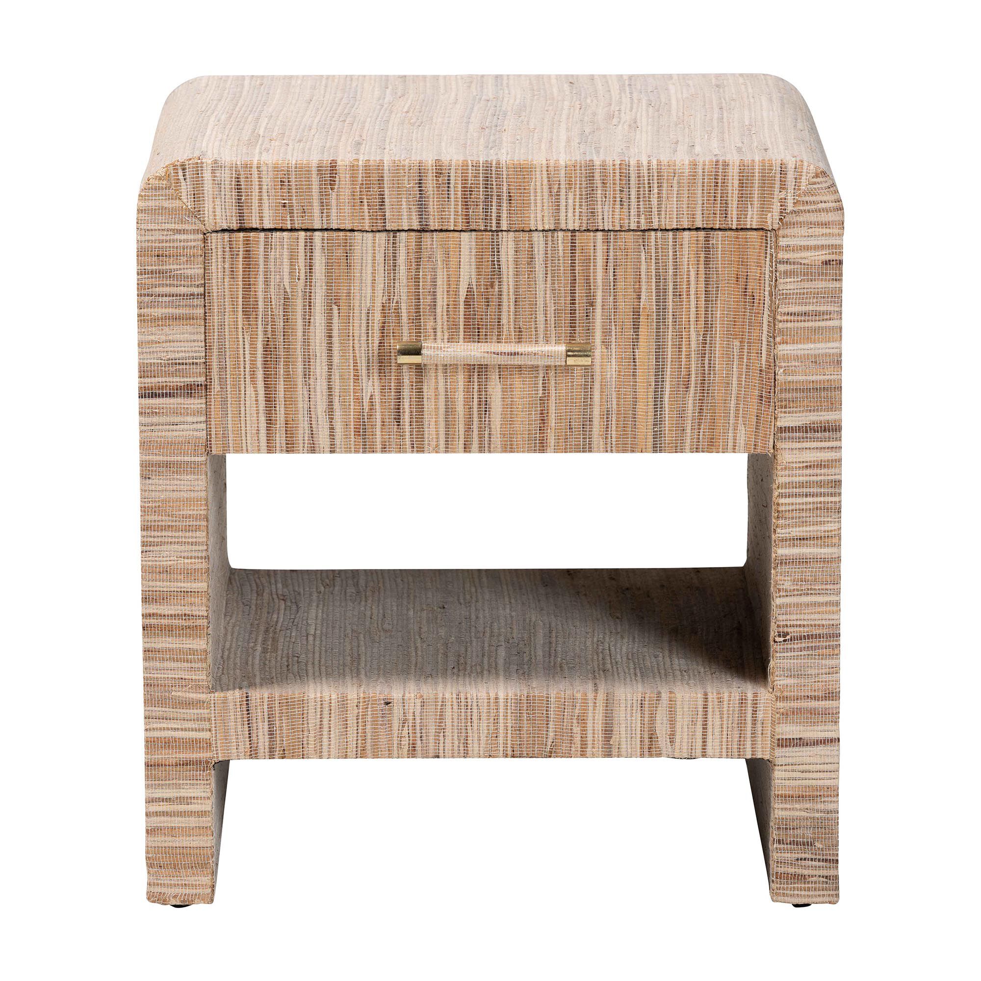 Callan Bohemian Woven Natural Grasscloth 1-Drawer Nightstand, NATURAL, alternate image number 3
