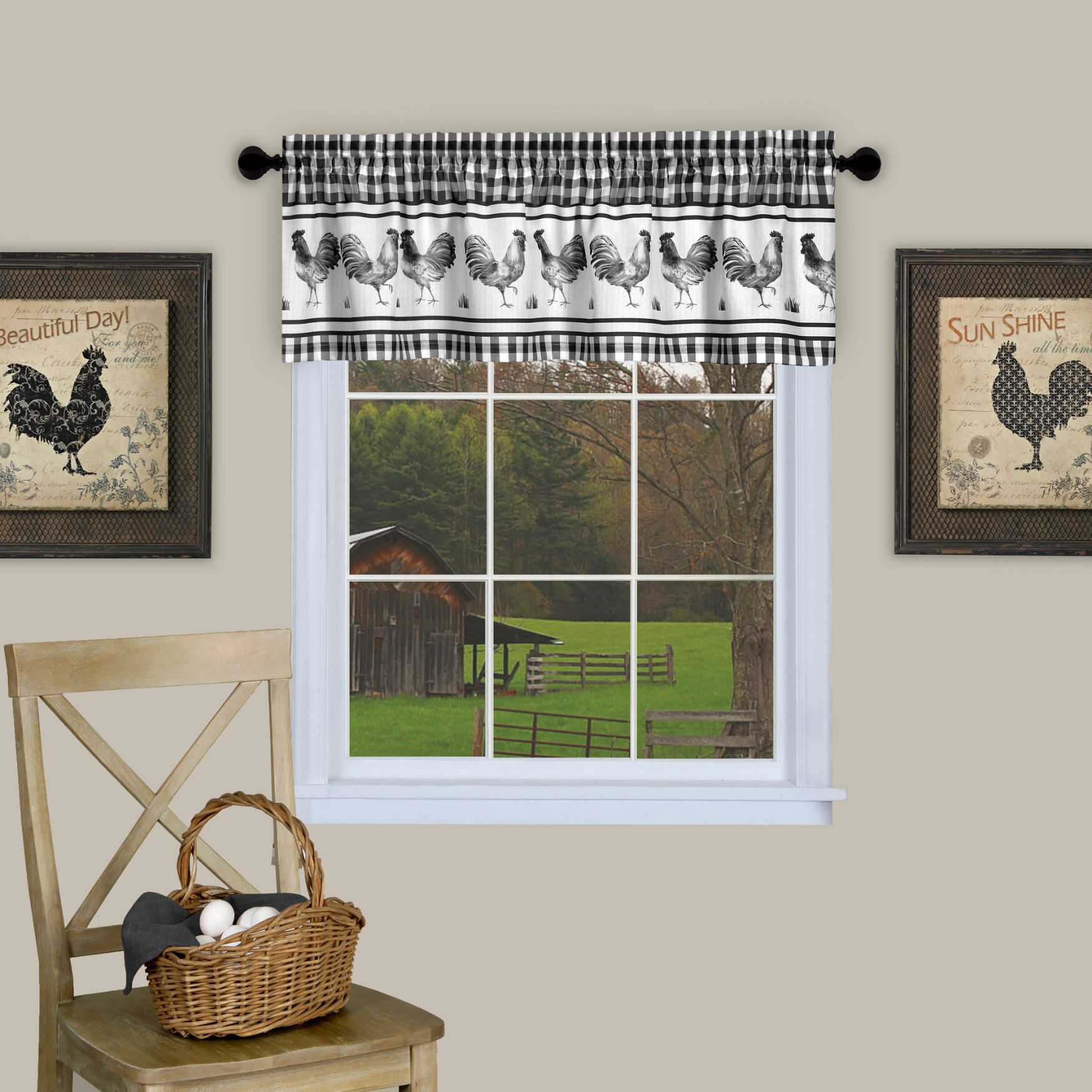 Barnyard Window Curtain Valance - 58x14, BLACK, hi-res image number 0