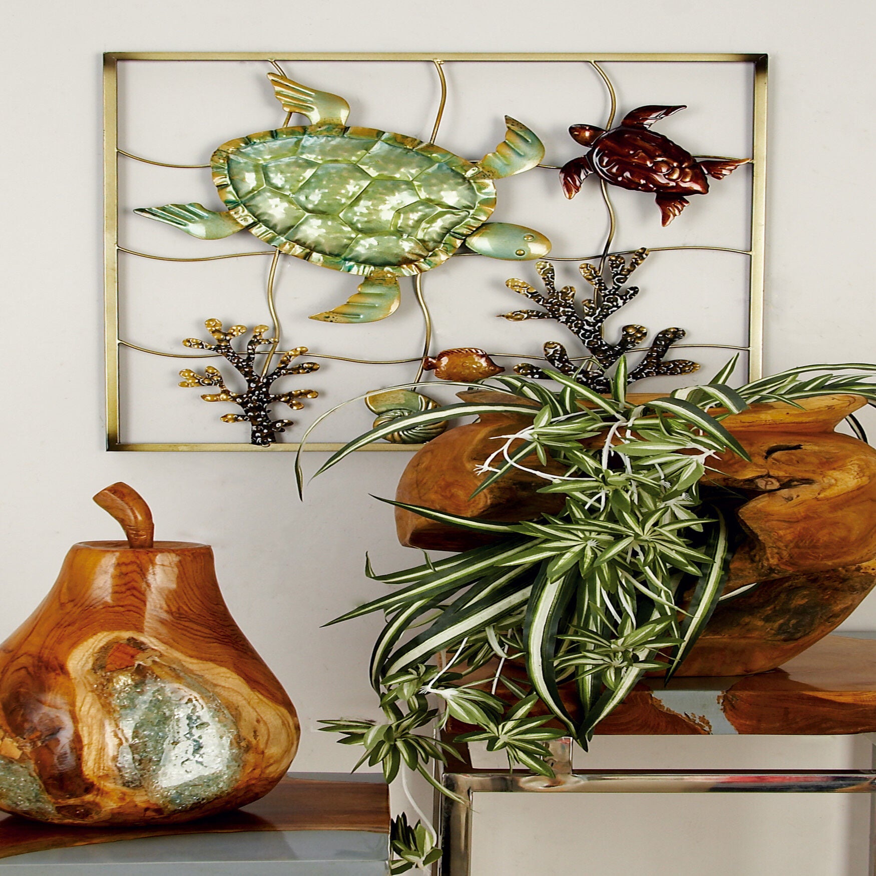 Set Of 2 Gold Metal Coastal Sea Life Wall Decor, , alternate image number 4