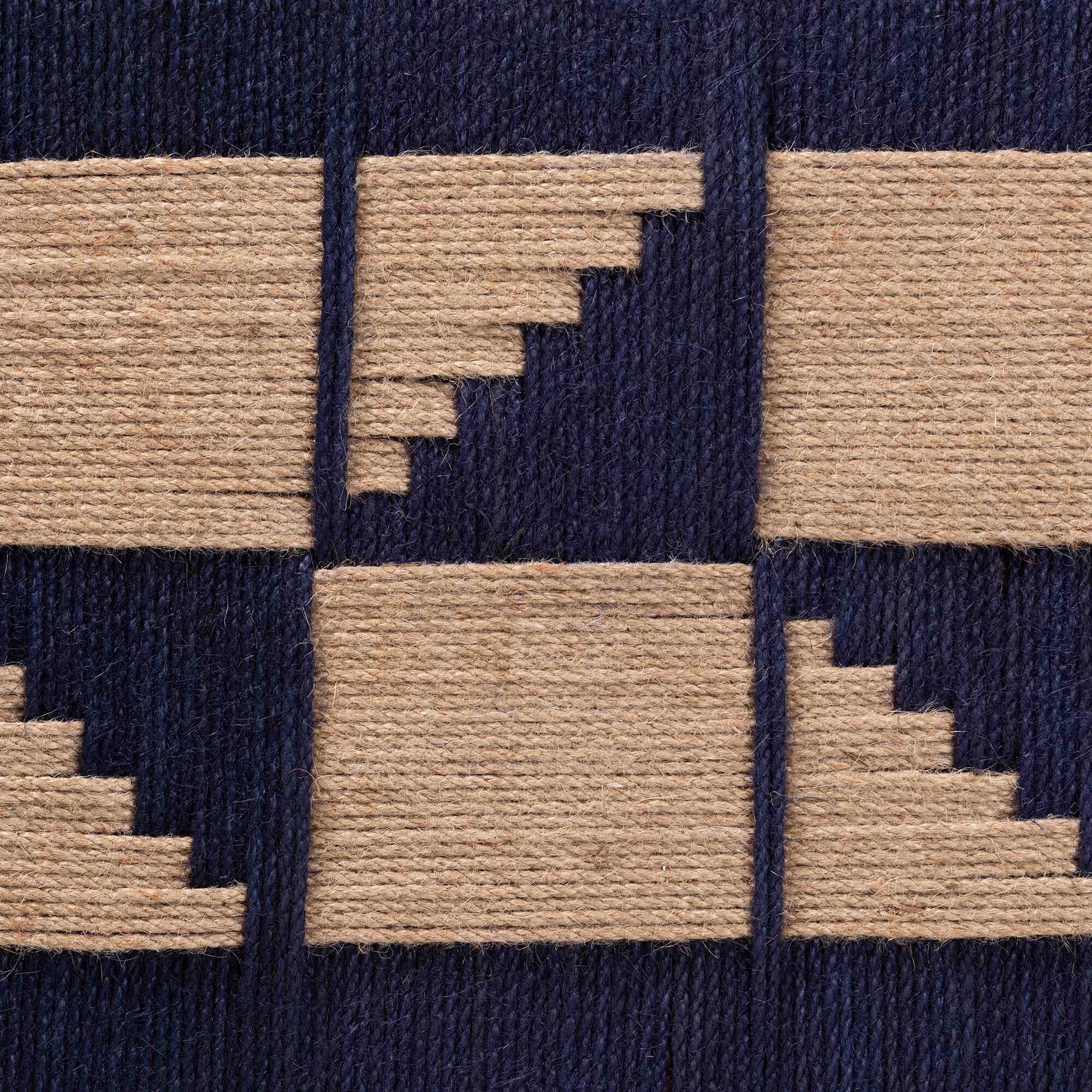 Jerilyn Modern Bohemian Two-Tone Navy Blue and Natura Brown Seagrass and Acacia Wood Accent Bench, BLUE, alternate image number 6