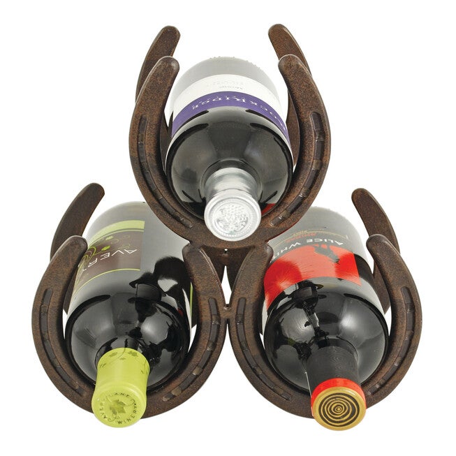 Horseshoe 3 Bottle Metal Wine Rack, METALLIC, hi-res image number 0