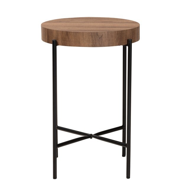 Savion Modern Industrial Walnut Brown Finished Wood And Black Metal End Table, , on-hover image number null