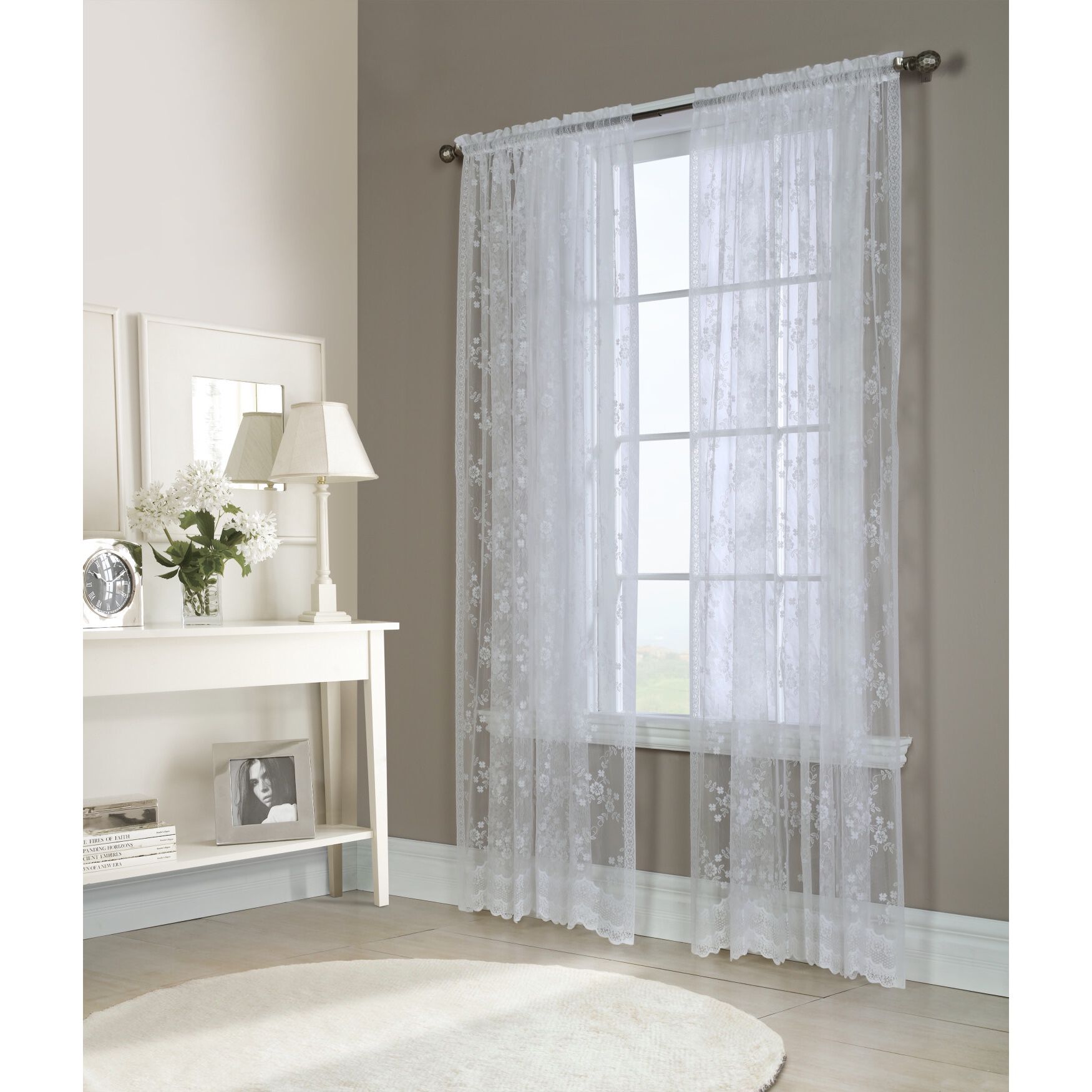 Mona Lisa Sheer Rod Pocket Curtain Panel, WHITE, hi-res image number 0