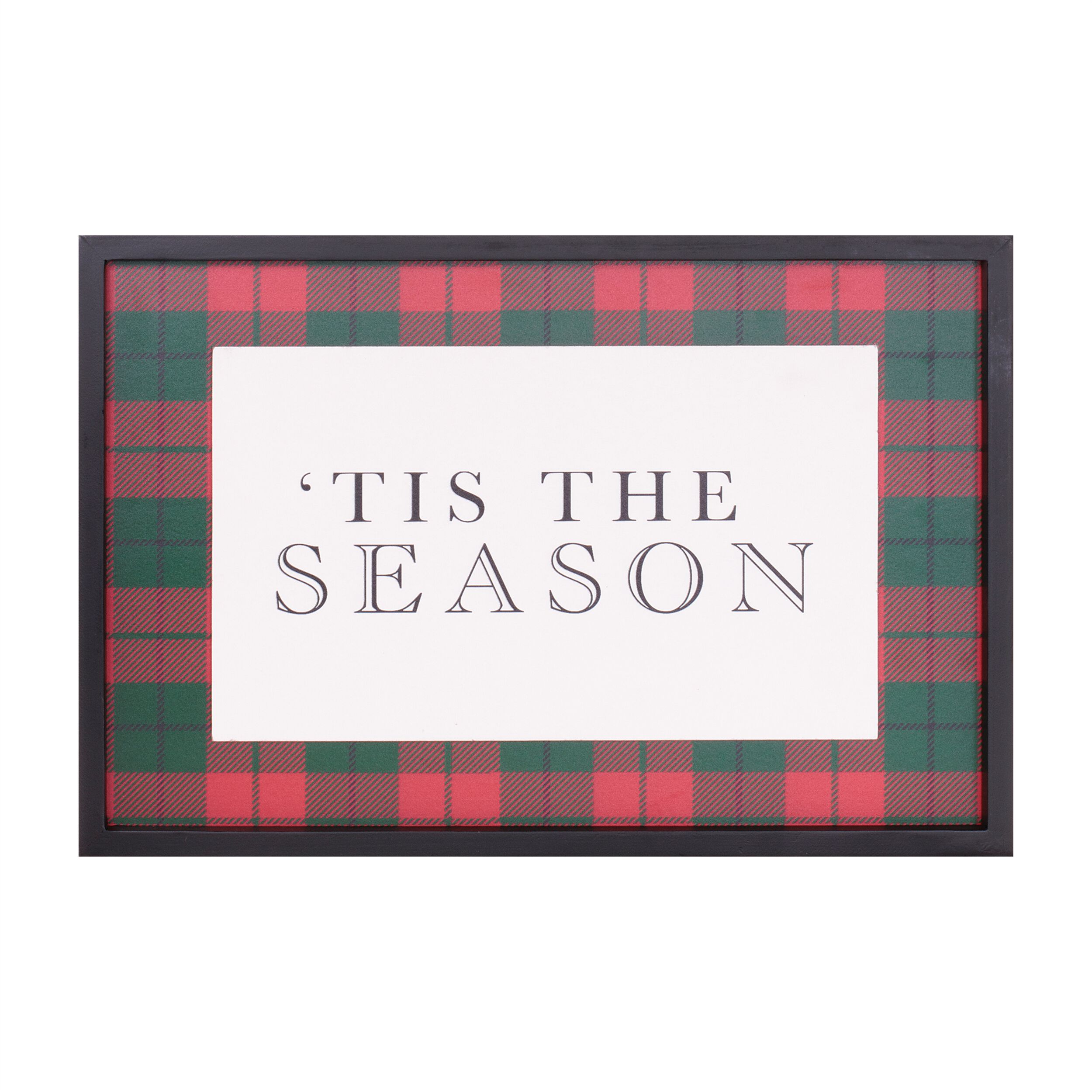 Framed Plaid Tis the Season Print 15.5 inchesL, RED GREEN WHITE, hi-res image number 0