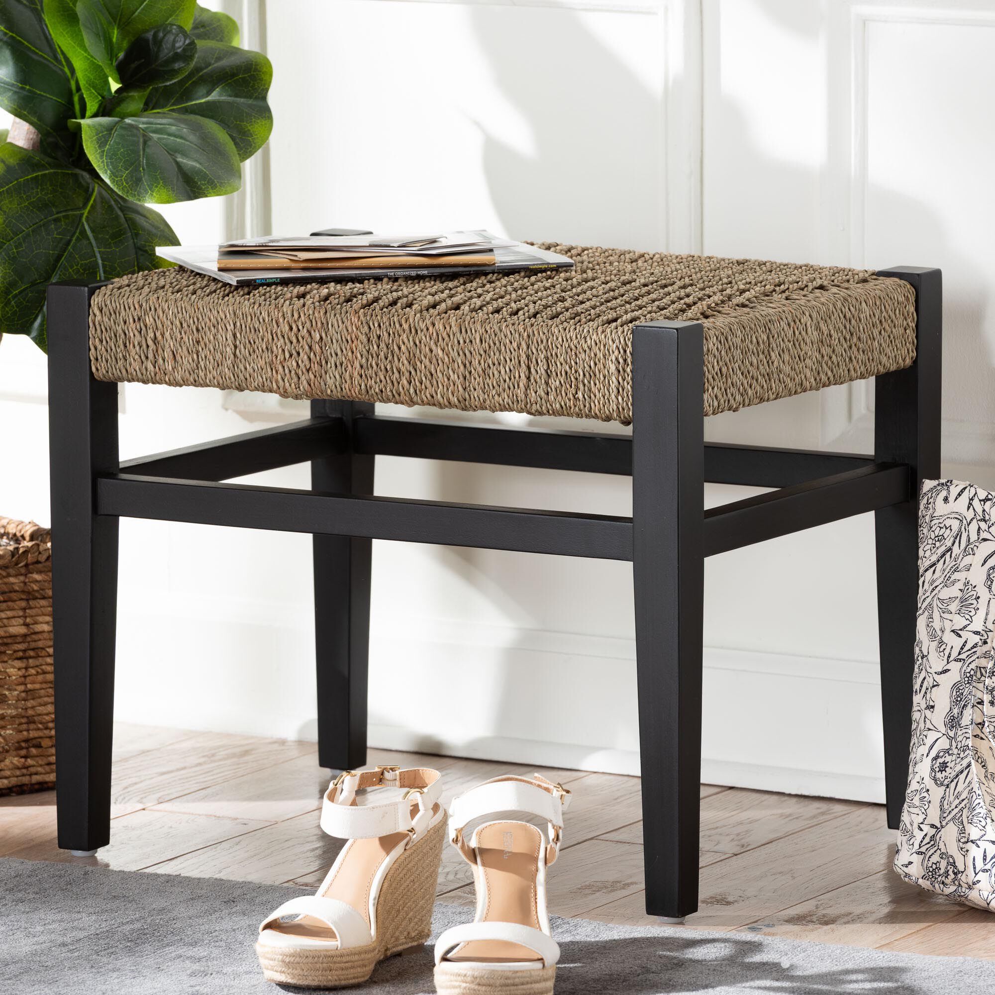 Amber Seagrass Accent Bench, BLACK, hi-res image number 0