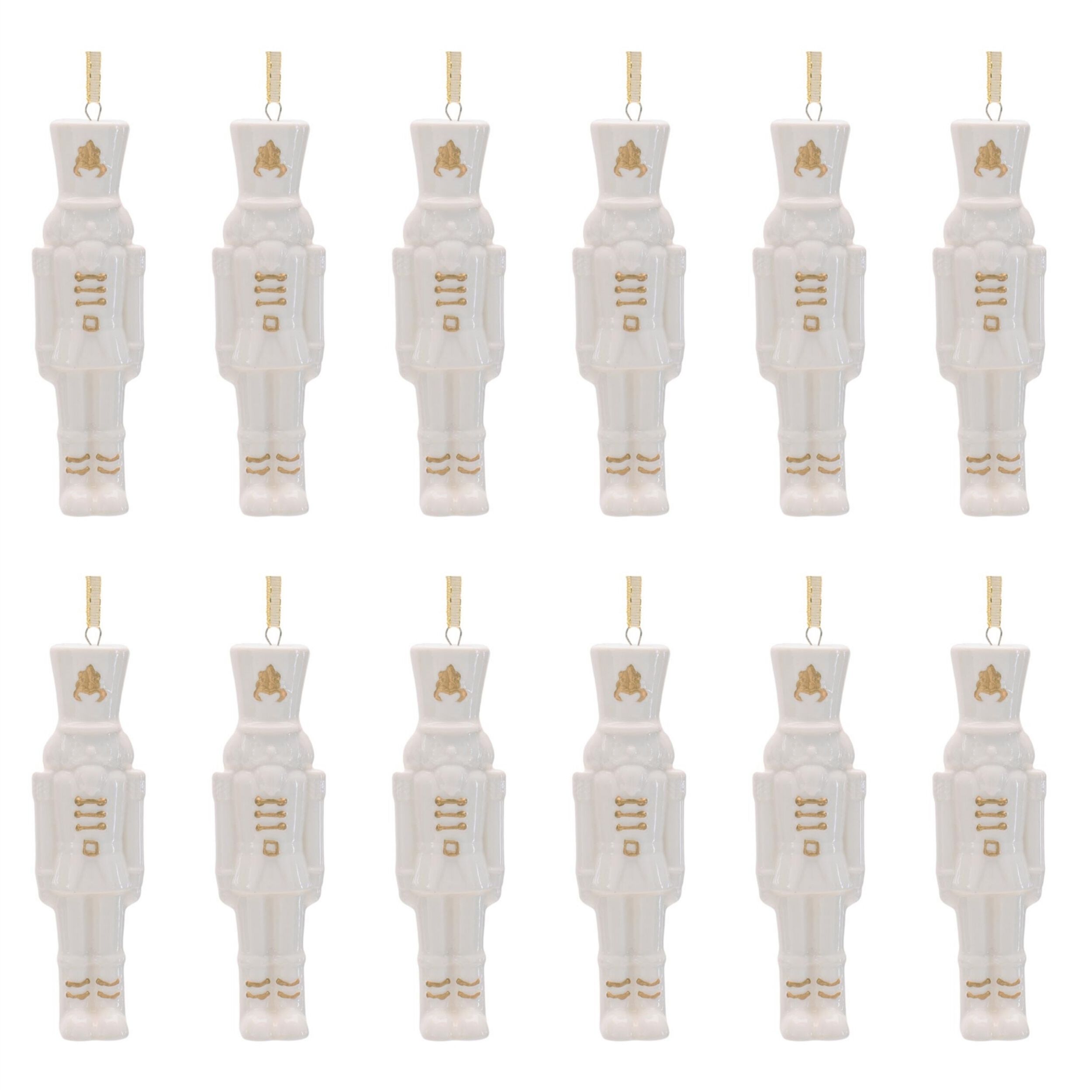 Porcelain Nutcracker Ornament with Gold Accents (Set of 12), WHITE, alternate image number 4