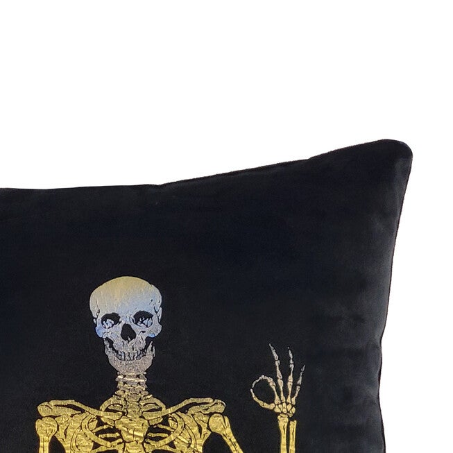 Edie @ Home Velvet Rocker Skeletons Decorative Throw Pillow 18X18, Black, , alternate image number 2
