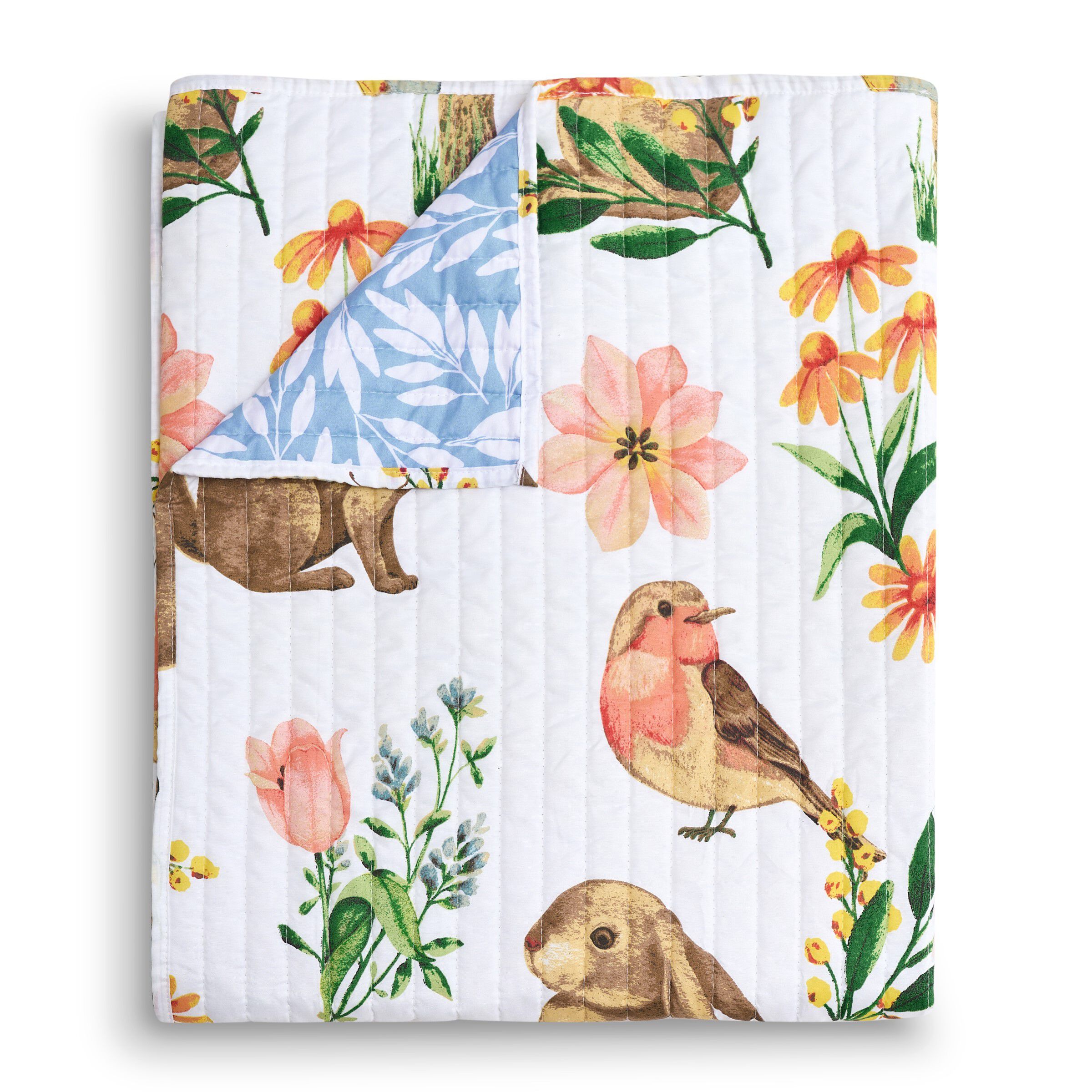 Willow Spring Forest Animals Quilted Throw Blanket, WHITE, alternate image number 2