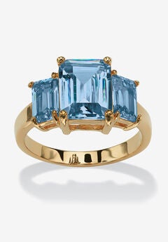 Yellow Gold-Plated Simulated Emerald Cut Birthstone Ring