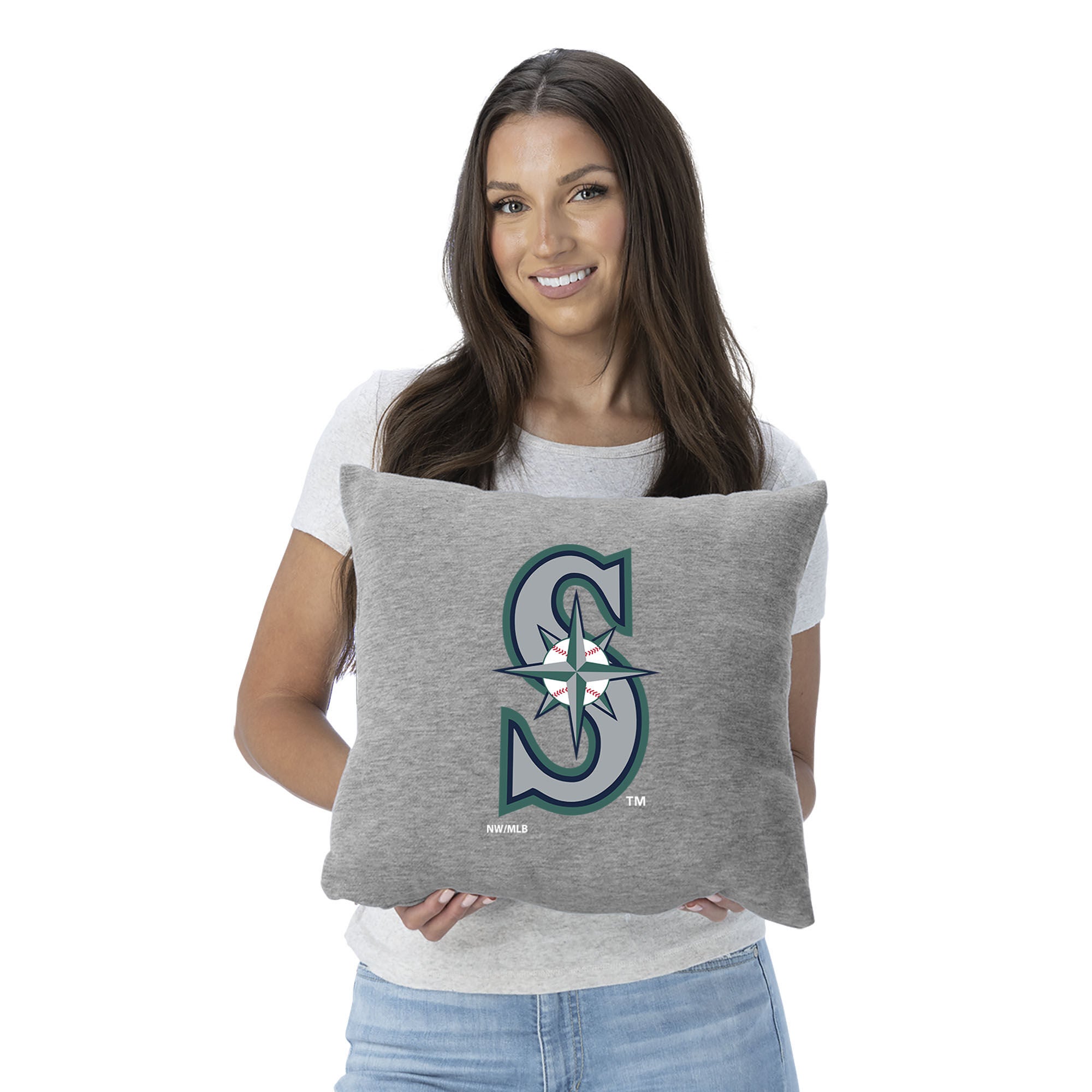 Seattle Mariners MLB Primary Sweatshirt PIllow 16 Inches, GRAY, on-hover image number 1