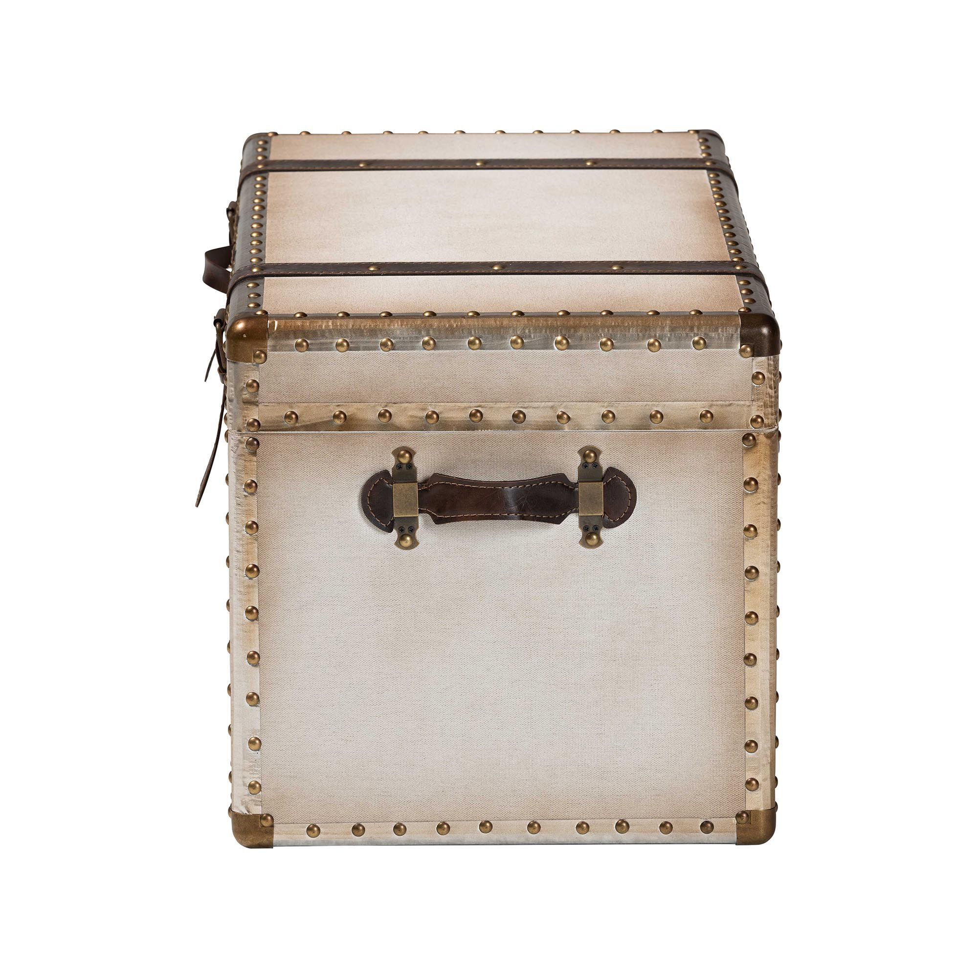 Nevio Vintage Weathered White Canvas Storage Trunk, BEIGE, alternate image number 4