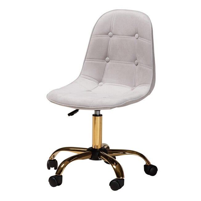 Kabira Contemporary Glam And Luxe Blush Pink Velvet Fabric And Gold Metal Swivel Office Chair, GREY GOLD, hi-res image number 0