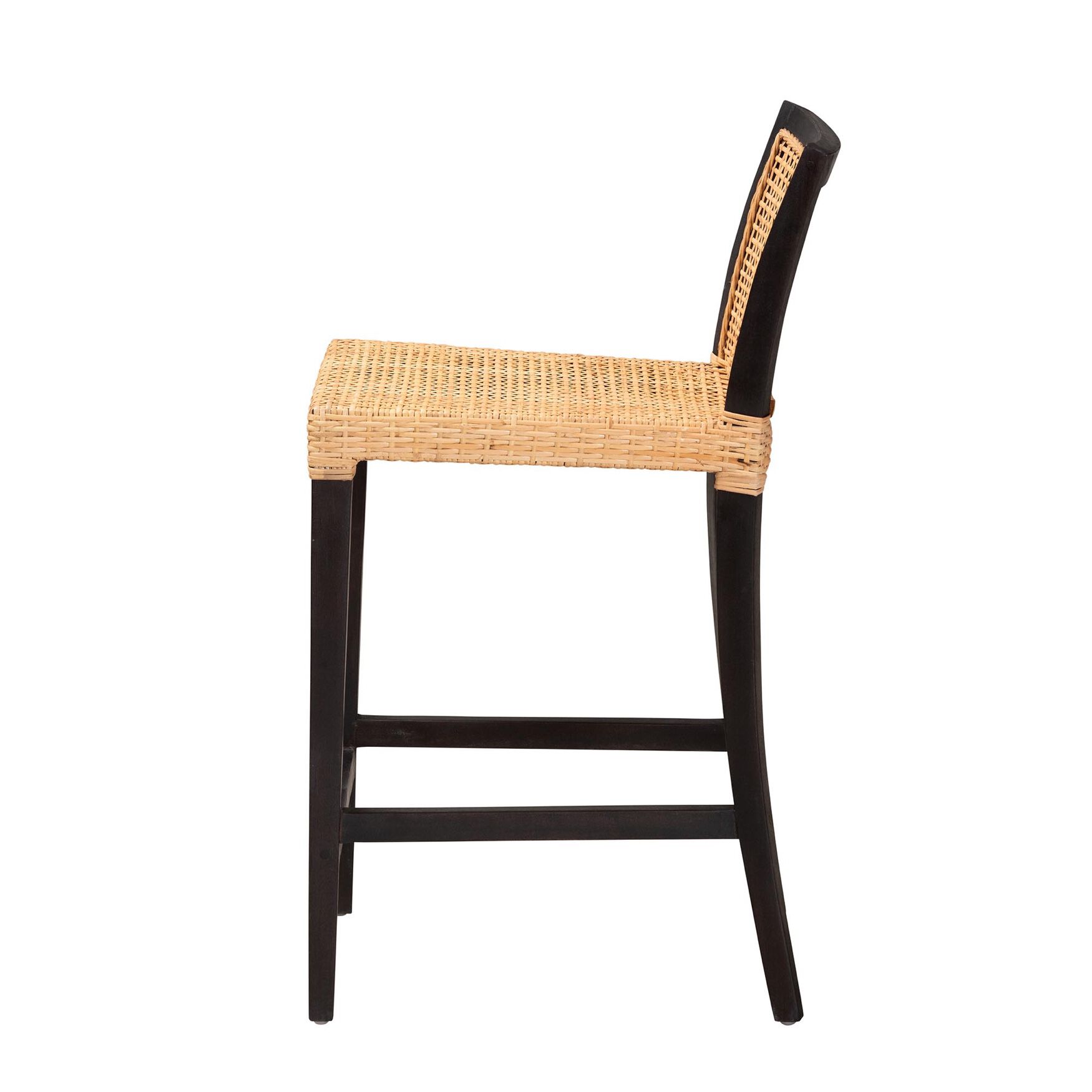 Lingga Modern Bohemian Dark Brown Mahogany Wood And Natural Rattan Counter Stool, , alternate image number 2