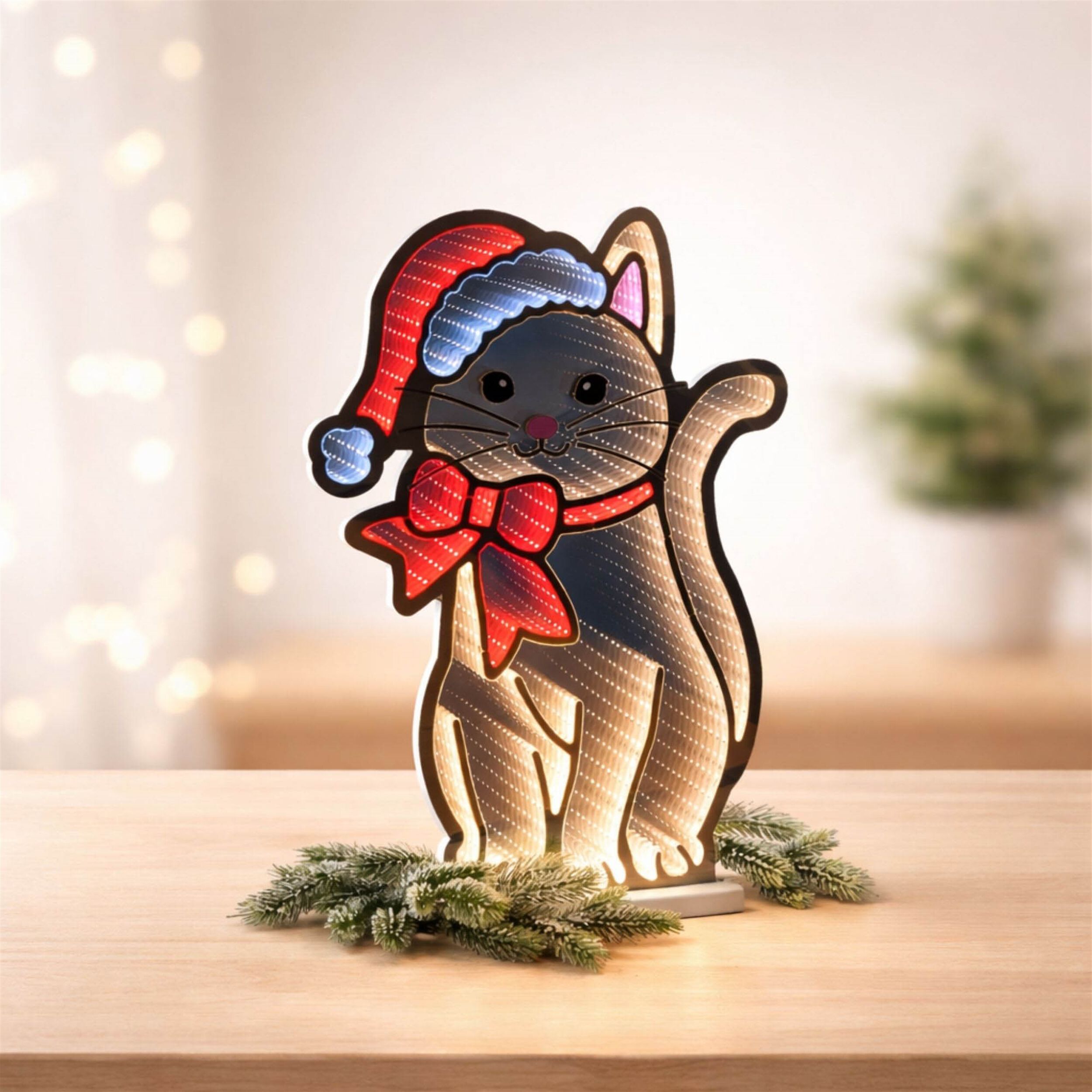Cat with Santa Hat and Bow Ekkolight 23.5 inchesH, BEIGE RED PINK, alternate image number 2