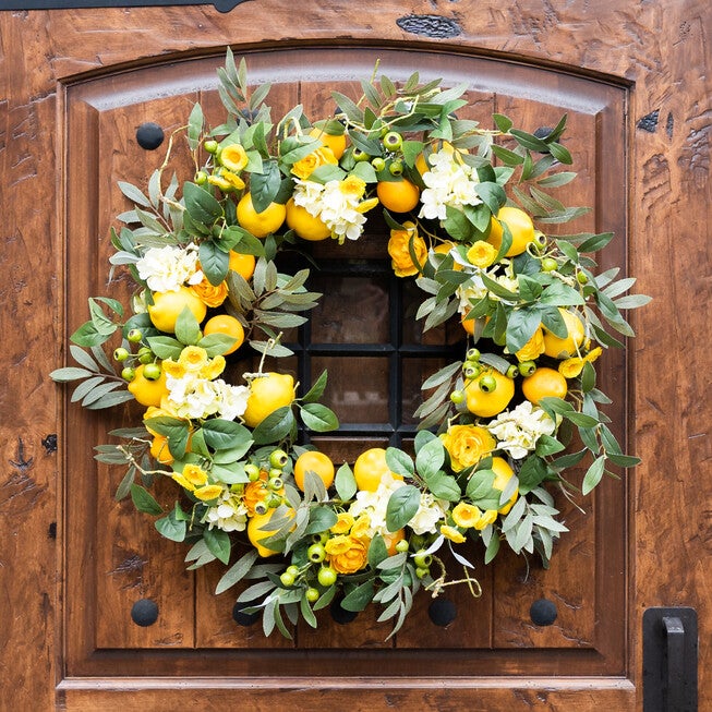 Lemon Floral Wreath 28 inchesD, , on-hover image number 1