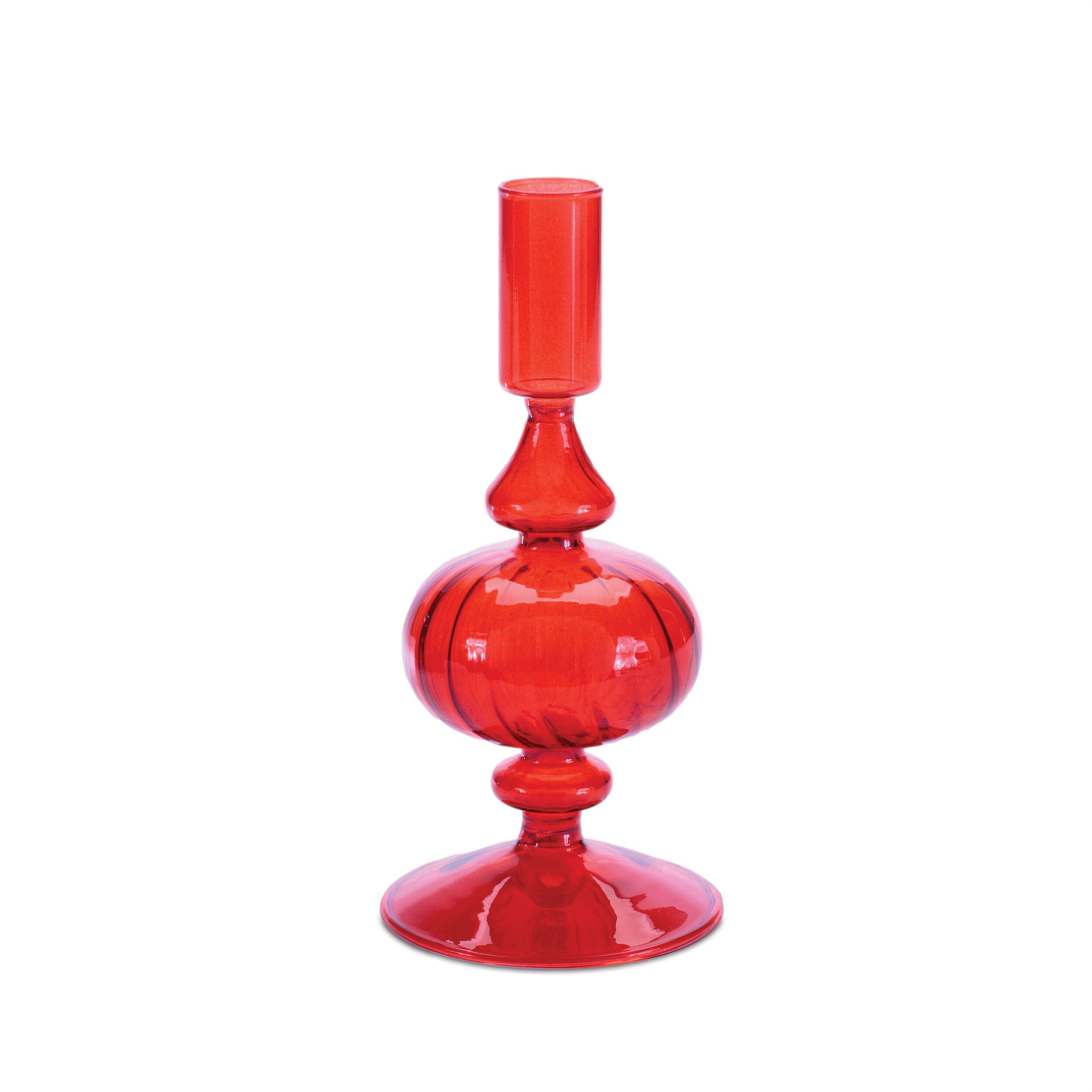 Ribbed Glass Taper Candle Holder (Set of 3), RED, alternate image number 5