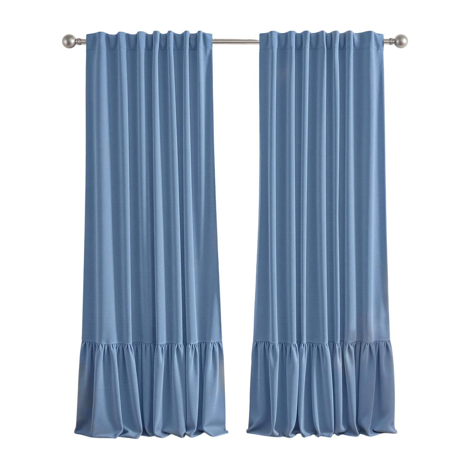 100% Blackout Recycled Cotton Ruffle Curtain Pair, BLUE, alternate image number 7
