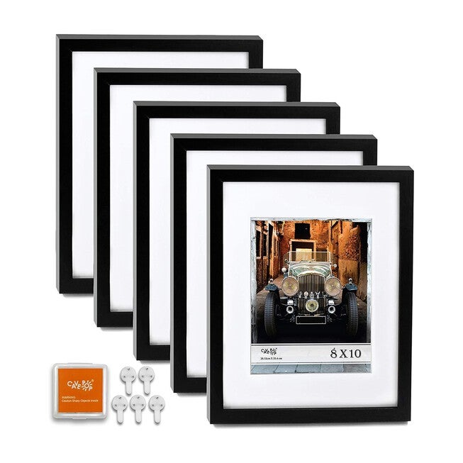 5X 7 Picture Frame W-Mat/8 X 10 Without Mat - Black - 5 Units, BLACK, hi-res image number null