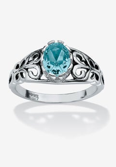 Sterling Silver Swirl Simulated Birthstone Ring